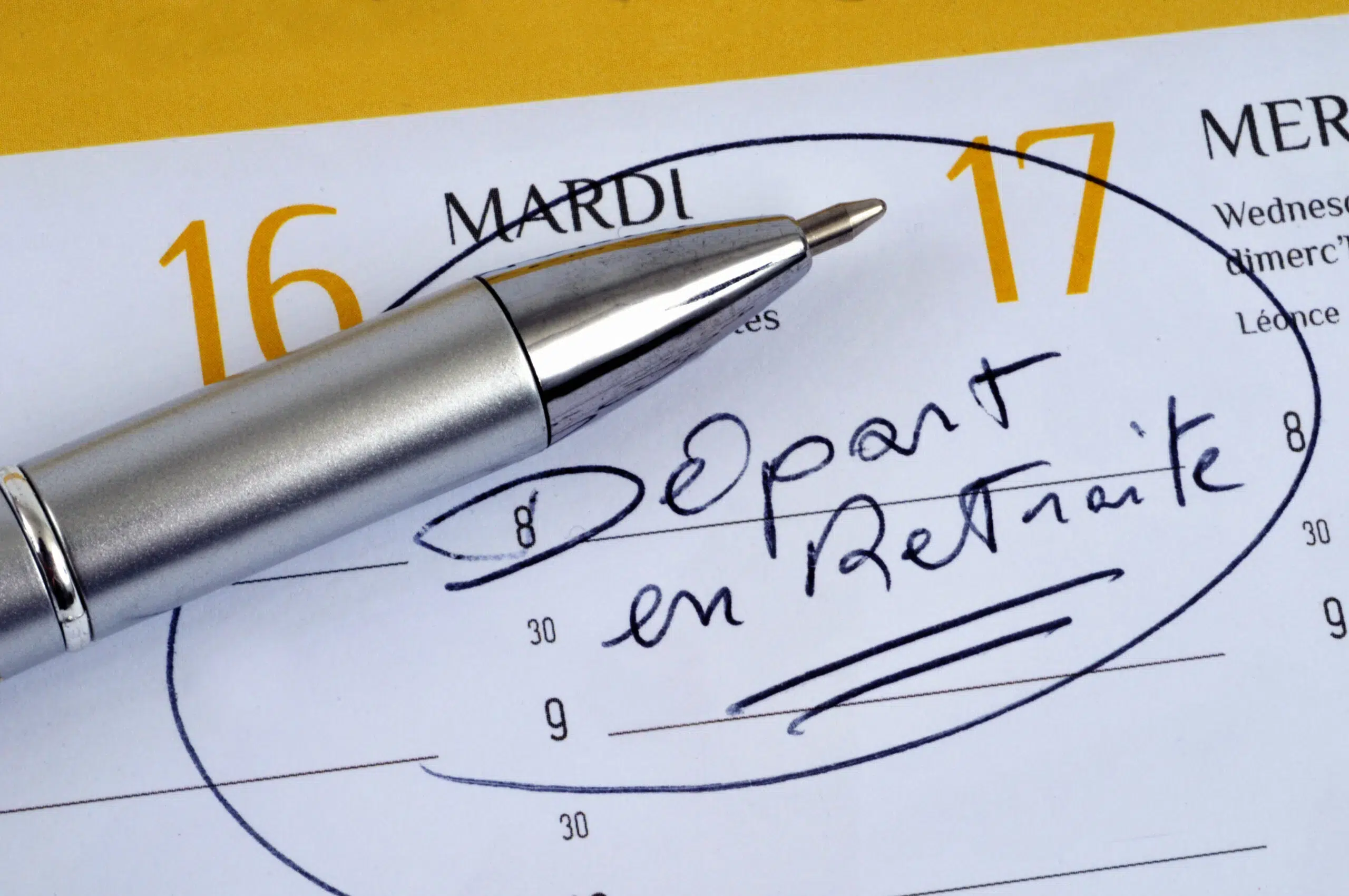 Calendrier avec une date de liquidation de la retraite entourée